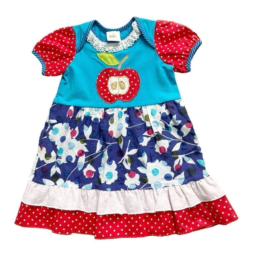 Zaza Couture Roki & Zoi Girls Short Sleeve Colorful Apple Dress. 18 Months. NEW.